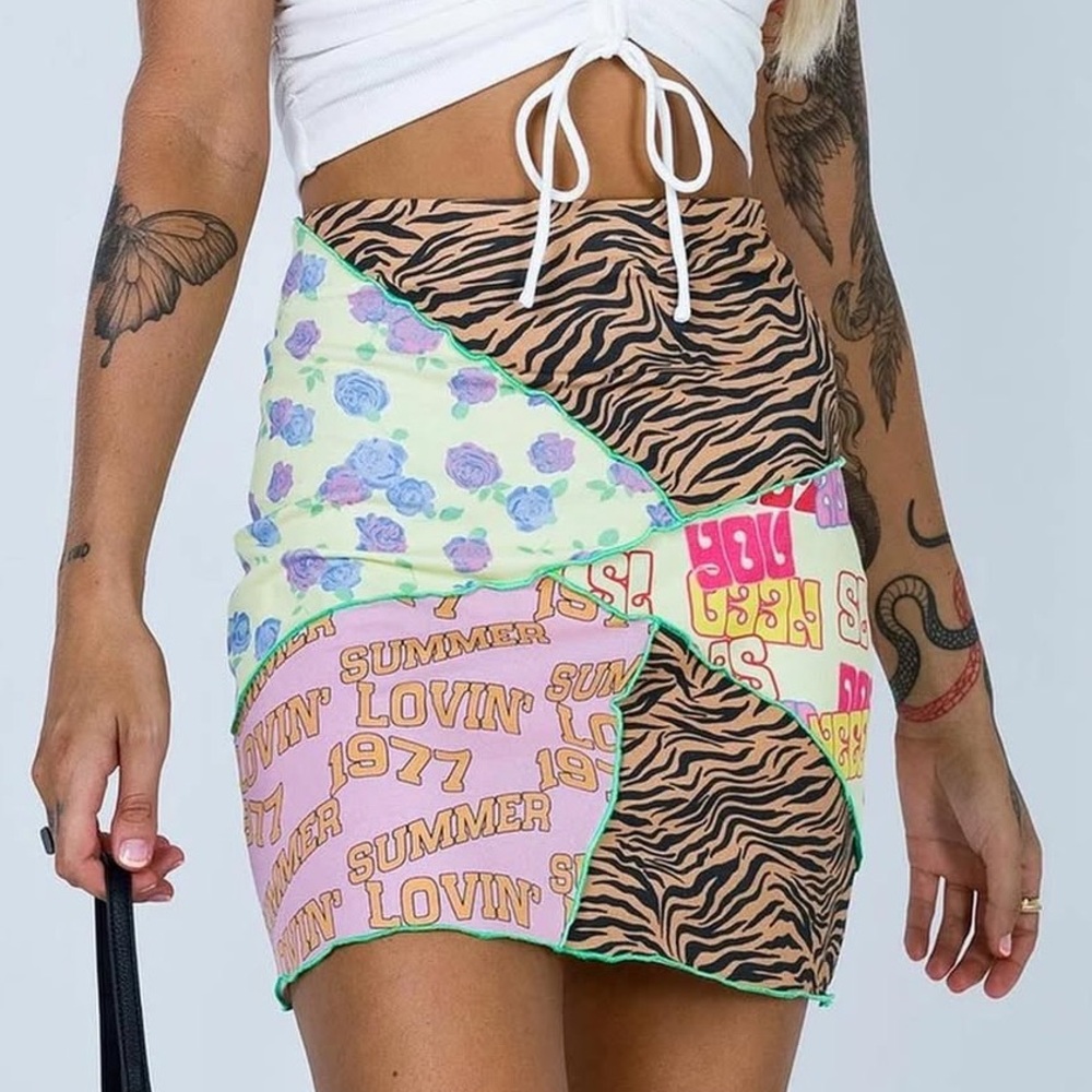 Princess Polly Mini Patchwork Multicolor Asymmetr… - image 1